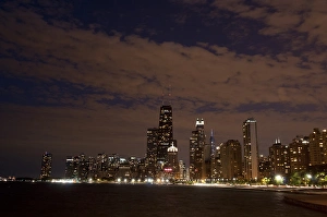 Chicago skyline at night from North Avenue Beach Chicago skyline at night from North Avenue Beach