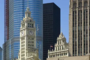Chicago, Wrigley Building with Trump Hotel & Tower, IBM Building and Tribune Tower Chicago, Wrigley Building with Trump Hotel & Tower, IBM Building and Tribune Tower