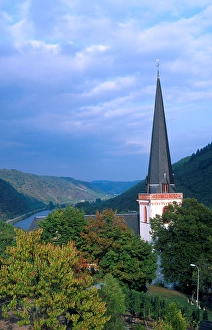 Church steeple along the Mosel River valley near Kloten Germany Church steeple along the Mosel River valley near Kloten Germany
