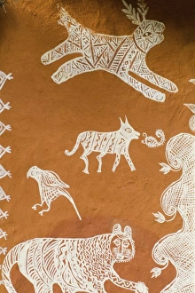 Closeup of artwok painting from locals in Ranthambore National Park in Rajastan India Closeup of artwok painting from locals in Ranthambore National Park in Rajastan India