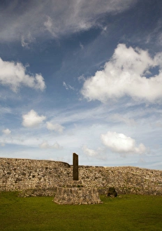 Clouds drift over the stone walled fortifications of Okinawa Japans historic Nakagusuku Clouds drift over the stone walled fortifications of Okinawa Japans historic Nakagusuku