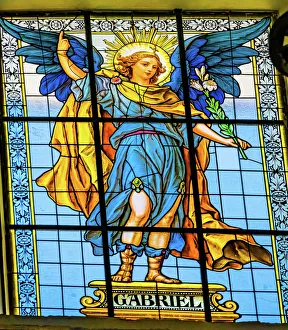 Colorful Archangel Gabriel Stained glass Cathedral Puebla, Mexico Colorful Archangel Gabriel Stained glass Cathedral Puebla, Mexico