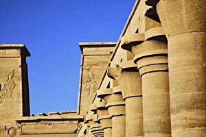 Columns and pylons, Temple of Philae, on Agilika, an island in the Nile River, near Aswan Columns and pylons, Temple of Philae, on Agilika, an island in the Nile River, near Aswan