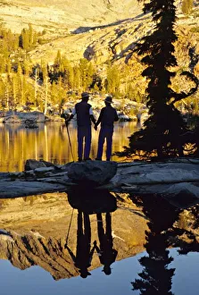 Yosemite Landscape Photography Prints: Couple hiking Ottoway