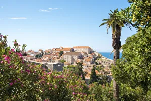 Croatia, Dubrovnik. View from hill above walled city Croatia, Dubrovnik. View from hill above walled city