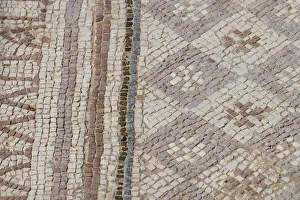 Cyprus, archaeological site of Kourion. Detail of ancient mosaic floor with geometric Cyprus, archaeological site of Kourion. Detail of ancient mosaic floor with geometric