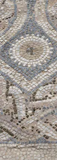 Cyprus, archaeological site of Kourion. Detail of ancient Roman mosaic floor with ornate Cyprus, archaeological site of Kourion. Detail of ancient Roman mosaic floor with ornate
