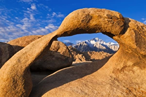 Dawn light on Lone Pine Peak through Mobius Arch, Alabama Hills, Inyo National Forest Dawn light on Lone Pine Peak through Mobius Arch, Alabama Hills, Inyo National Forest