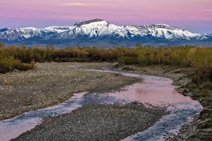 Dawn along the Teton River with Ear Mountain in background near Choteau, Montana, USA Dawn along the Teton River with Ear Mountain in background near Choteau, Montana, USA