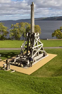Defensive stone slingshot. Urquhart Castle. Loch Ness, Scotland Defensive stone slingshot. Urquhart Castle. Loch Ness, Scotland