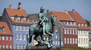 Denmark, Copenhagen, Nyhavn district in city center. Statue of the Bishop of Absalon Denmark, Copenhagen, Nyhavn district in city center. Statue of the Bishop of Absalon