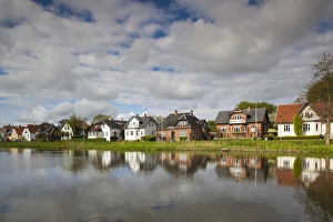 Denmark, Jutland, Ribe, buildings by the Ribe River Denmark, Jutland, Ribe, buildings by the Ribe River