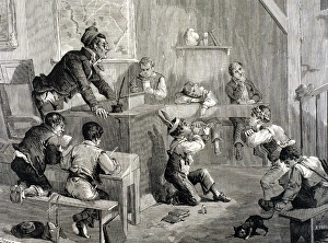 DISORDER IN SCHOOL. Engraving by Paris in 1878 DISORDER IN SCHOOL. Engraving by Paris in 1878
