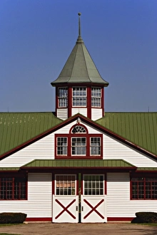 Distinctive red, white, and green colors of horse barn, Calumet Farm, Lexington, Kentucky Distinctive red, white, and green colors of horse barn, Calumet Farm, Lexington, Kentucky