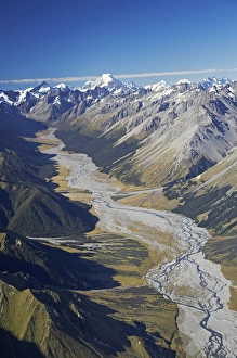 Dobson River and Aoraki / Mt Cook, South Island, New Zealand - aerial Dobson River and Aoraki / Mt Cook, South Island, New Zealand - aerial