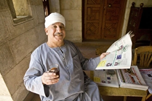 Egypt, Cairo. Doorkeeper and greeter of the Coptic Christian Hanging Church in Old Egypt, Cairo. Doorkeeper and greeter of the Coptic Christian Hanging Church in Old