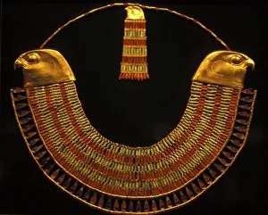 Egypt, Cairo, Gold and fiance beaded necklace, Tomb of Tutankhamun, Cairo Museum Egypt, Cairo, Gold and fiance beaded necklace, Tomb of Tutankhamun, Cairo Museum