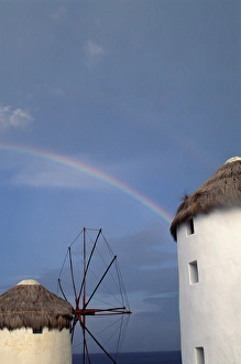 Europe, Greece, Mykonos. wind mill with rainbow Europe, Greece, Mykonos. wind mill with rainbow