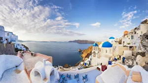 Europe, Greece, Oia. Panorama of coastal town Europe, Greece, Oia. Panorama of coastal town
