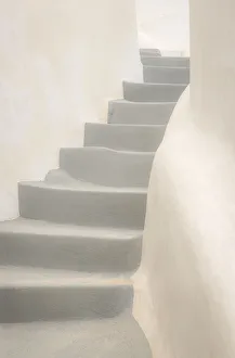 Europe, Greece, Santorini, Thira. White stairway and walls Europe, Greece, Santorini, Thira. White stairway and walls