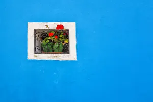 Europe, Italy, Burano. Window of colorful house Europe, Italy, Burano. Window of colorful house