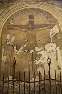 Europe; Italy; Lucca; Weathered Fresco in Lucca Depicting Jesus Crucifixion Europe; Italy; Lucca; Weathered Fresco in Lucca Depicting Jesus Crucifixion