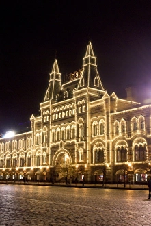 Europe. Russia, Moscow, Red Square, GUM Department Store at night, RESTRICTED: Not Europe. Russia, Moscow, Red Square, GUM Department Store at night, RESTRICTED: Not