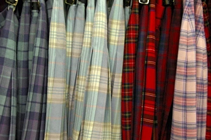 Europe, Scotland. Typical tartan skirts. THIS IMAGE RESTRICTED - Not available to U Europe, Scotland. Typical tartan skirts. THIS IMAGE RESTRICTED - Not available to U