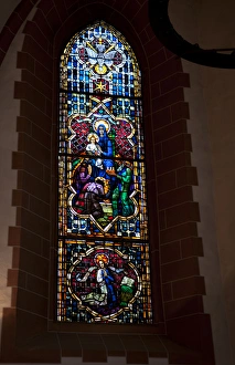 Famous colorful stained glass of St Nicholas Church St Pauls in Romerberg Old Town Famous colorful stained glass of St Nicholas Church St Pauls in Romerberg Old Town