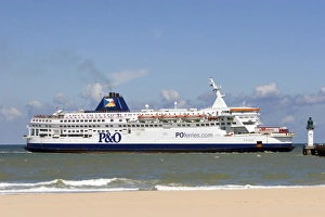 Ferry boat in the Strait of Dover in the English Channel approaches the port of Ferry boat in the Strait of Dover in the English Channel approaches the port of