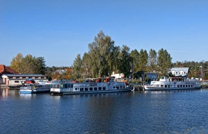 Ferry rides ships in village of Augustow, Poland Ferry rides ships in village of Augustow, Poland