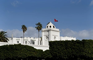 Finance Building in Main Square with white government building in Tunis Tunisia in Finance Building in Main Square with white government building in Tunis Tunisia in