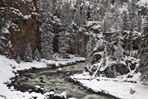 Firehole River Canyon in winter in Yellowstone National Park Firehole River Canyon in winter in Yellowstone National Park