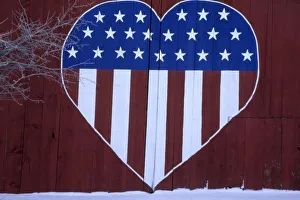 Flag in heart shape painted on barn after 9-11. Whitman County Washington state PR (MR) Flag in heart shape painted on barn after 9-11. Whitman County Washington state PR (MR)