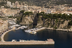 Fontvieille harbour and Monaco, View from Helicopter, Cote d'Azur, Monaco Fontvieille harbour and Monaco, View from Helicopter, Cote d'Azur, Monaco