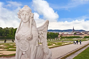 The formal gardens of Schloss Schonbrunn palace overlooking the city of Vienna, Wein The formal gardens of Schloss Schonbrunn palace overlooking the city of Vienna, Wein