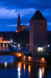 FRANCE-Alsace (Haut Rhin)-Strasbourg:Evening View along the Ponts Couverts & Ill River FRANCE-Alsace (Haut Rhin)-Strasbourg:Evening View along the Ponts Couverts & Ill River