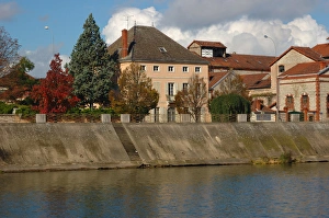 France, Burgundy, Macon, buildings along Saone River France, Burgundy, Macon, buildings along Saone River