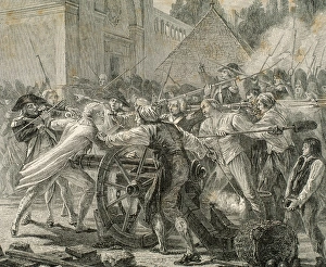 French Revolution. Heroic act of Desilles. Engraving by T. Meyer Heine French Revolution. Heroic act of Desilles. Engraving by T. Meyer Heine