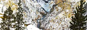 Frozen Waterfall seen from Artist Point view in Winter Snow. Yellowstone National Park Frozen Waterfall seen from Artist Point view in Winter Snow. Yellowstone National Park