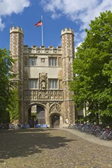 University Of Cambridge Photos Prints: Gate to Trinity College and rows of bicycles, Cambridge, England