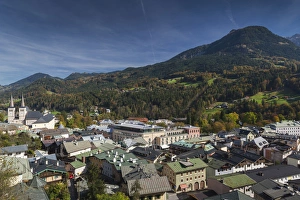 Germany, Bavaria, Berchtesgaden, elevated town view with mountains Germany, Bavaria, Berchtesgaden, elevated town view with mountains