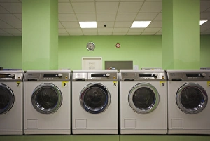 Germany, Hesse, Darmstadt, self-service laundry, interior Germany, Hesse, Darmstadt, self-service laundry, interior