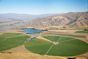 Giant Rotary Irrigation Scheme near Twizel, Mackenzie Country, South Island, New Zealand Giant Rotary Irrigation Scheme near Twizel, Mackenzie Country, South Island, New Zealand