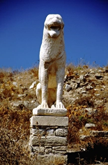 Greece, Aegean Sea, Delos, Tarrace of the Lions, famous marble lion statue Greece, Aegean Sea, Delos, Tarrace of the Lions, famous marble lion statue