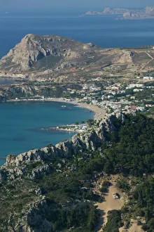 GREECE-Dodecanese Islands-RHODES-Kolymbia: Morning View of Tsambika Bay from the GREECE-Dodecanese Islands-RHODES-Kolymbia: Morning View of Tsambika Bay from the