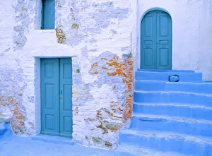 Greece, Symi. Blue doors and stairway of house Greece, Symi. Blue doors and stairway of house