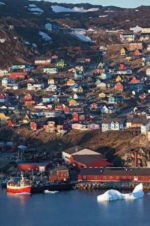 Greenland, Qaqortoq, elevated view of town and harbor Greenland, Qaqortoq, elevated view of town and harbor