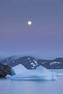 Greenland, Qaqortoq, floating ice and moonrise Greenland, Qaqortoq, floating ice and moonrise