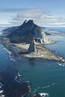 Gulf of Alaska, the lighthouse and rock pinnacle at Cape St. Elias on Kayak Island Gulf of Alaska, the lighthouse and rock pinnacle at Cape St. Elias on Kayak Island
